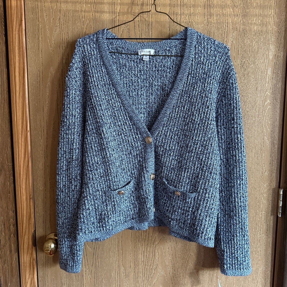 ON 34th Macy's 100% Cotton Blue Marled Cardigan Gold Buttons size XXL